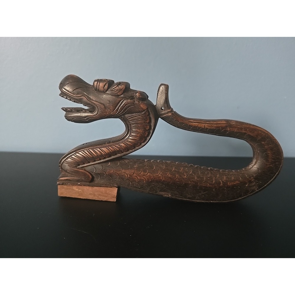 Chinese Antique Wood Carved Exquisite Dragon Statue Pen Rack Wooden Decor‎ Art